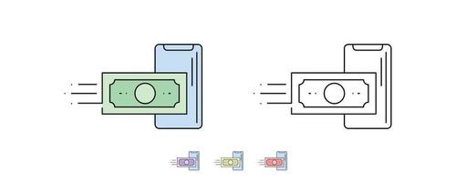 moderne Ikone der schnellen Geldüberweisung mit Telefonanwendung. vektor