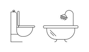 Symbolsatz für Badewanne und Toilette. Ikonen des Bauingenieurwesens. vektor