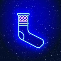 weihnachtsstrumpfschilddesign mit raumneon. lineares modernes Sockendesign. galaxie weihnachtszeichen. einzigartige und realistische neonikone. lineares Symbol auf blauem Hintergrund.