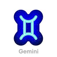 neonblå gemini zodiac ikon i rymden. realistisk neon horoskop ikon. glödande neon gemini zodiac linje ikon. den har maskområde på vit bakgrund. vektor