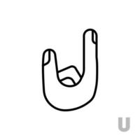bokstaven u universell och handikappad hand alfabetet bokstav. enkel tydlig linjär bokstav u, handspråk. lära sig alfabetet, icke-verbal dövstum kommunikation, uttrycksfulla gester vektor. vektor