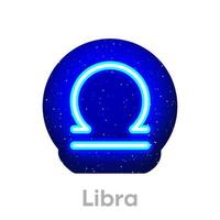 Neonblaues Waage-Tierkreissymbol im Weltraum. realistisches Neon-Horoskop-Symbol. Symbol für die leuchtende Neon-Waage-Tierkreislinie. Es hat einen Maskenbereich auf weißem Hintergrund. vektor