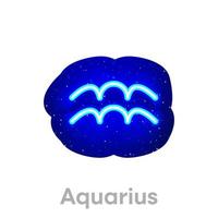 Neonblaues Wassermann-Sternzeichen-Symbol im Weltraum. realistisches Neon-Horoskop-Symbol. Symbol für die leuchtende Neon-Wassermann-Tierkreislinie. Es hat einen Maskenbereich auf weißem Hintergrund. vektor