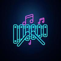 Neon-Xylophon und Musiknotensymbol sehen klar aus. Symbol für Neonlinie. Symbol für Unterhaltung und Karaoke-Musik. Neon-Symbol. vektor