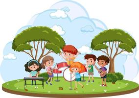 isolierter Park im Freien mit Kindermusikband vektor