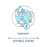 bioenergi turkos koncept ikon. biomassa och biobränsle. landsbygdens elektrifiering abstrakt idé tunn linje illustration. isolerade konturritning. redigerbar linje. roboto-medium, otaliga pro-bold typsnitt som används vektor