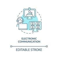 Symbol für das türkisfarbene Konzept der elektronischen Kommunikation. unter verwendung elektronischer medien abstrakte idee dünne linienillustration. isolierte Umrisszeichnung. editierbarer Strich. Arial, unzählige pro-fette Schriftarten verwendet vektor