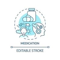 medicin turkos konceptikon. mental hälsa. spelberoende behandling abstrakt idé tunn linje illustration. isolerade konturritning. redigerbar linje. arial, otaliga pro-bold typsnitt som används vektor