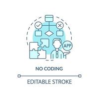 kein türkisfarbenes Konzeptsymbol für die Codierung. Build-Plattform mit niedrigen Code-Anforderungen. web 3 0 abstrakte idee dünne linie illustration. isolierte Umrisszeichnung. editierbarer Strich. Arial, unzählige pro-fette Schriftarten verwendet vektor