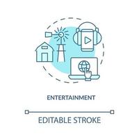 Symbol für das türkisfarbene Konzept der Unterhaltung. ländliche Elektrifizierung. energiedienstleistungen abstrakte idee dünne linie illustration. isolierte Umrisszeichnung. editierbarer Strich. Roboto-Medium, unzählige pro-fette Schriftarten verwendet vektor