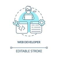 Symbol für das türkisfarbene Konzept des Webentwicklers. professionelle programmierer job abstrakte idee dünne linie illustration. isolierte Umrisszeichnung. editierbarer Strich. Roboto-Medium, unzählige pro-fette Schriftarten verwendet vektor