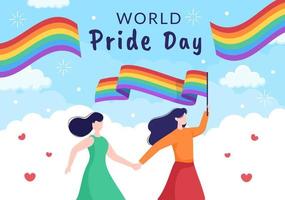 Happy Pride-månadsdag med hbt-regnbåge och transpersoners flagga för att paradera mot våld, diskriminering, jämställdhet eller homosexualitet i tecknad illustration vektor