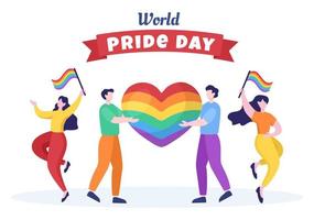 glücklicher stolzmonatstag mit lgbt-regenbogen- und transgenderflagge zur parade gegen gewalt, diskriminierung, gleichheit oder homosexualität in karikaturillustration vektor