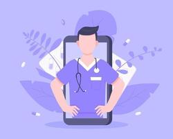 online läkare medicinsk service koncept med läkare i smartphone vektorillustration. vektor