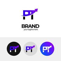 pt-logotypdesign för företag, pil, skala upp, öka verksamheten, design av företagslogotyp, bokstaven p och t-logotyp vektor