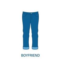 Frau Freund Typ Jeans Hose Silhouette Symbol. moderner Damen-Denim-Kleidungsstil. blaue Mode Freizeitkleidung. schöne Art von weiblichen Hosen. Mom-Fit-Hose. isolierte Vektorillustration. vektor