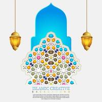 islamisk design gratulationskort bakgrundsmall med dekorativa färgglada detaljer av islamisk konst ornament blommig mosaik vektorillustration vektor