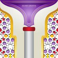 islamische Design-Grußkarten-Hintergrundschablone mit dekorativen bunten Details der islamischen Kunst verziert Blumenmosaik-Vektorillustration vektor