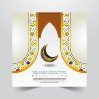 islamische Design-Grußkarten-Hintergrundschablone mit dekorativen bunten Details der islamischen Kunst verziert Blumenmosaik-Vektorillustration vektor