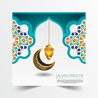 islamisk design gratulationskort bakgrundsmall med dekorativa färgglada detaljer av islamisk konst ornament blommig mosaik vektorillustration vektor