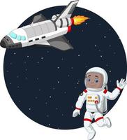 tecknad pojke astronaut med rymdfärja vektor