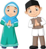 glada muslimska barn tecknad på vit bakgrund vektor