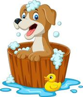 Cartoon-Hund, der ein Bad nimmt vektor