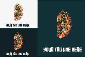 Grafikdesign des Tigers mit Flammenvektorillustration vektor