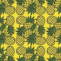 sömlös ananas mönster. vektor illustration med ananas ikoner på gul bakgrund. vintage ananas mönster