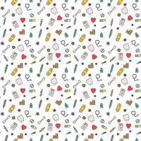 färgade sömlösa medicin mönster. doodle vektor med medicin ikoner på vit bakgrund. vintage medicin ikoner