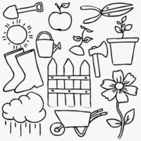 Doodle-Gartensymbole. Vintage-Vektor-Gartensymbole auf weißem Hintergrund vektor