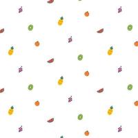 Vektormuster mit Orange, Ananas, Kiwi, Wassermelone, Traube. hand gezeichnete illustration von sommerfrüchten. abstrakte Gekritzeltapete. vektor