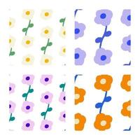 Reihe von niedlichen Blumenmustern im Cartoon-Stil. hand gezeichnete vektorillustration. muster für textil, stoff, verpackungspapier. vektor