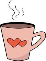 eine handgezeichnete Kaffeetasse mit Herzen. valentinstag.ein element der dekoration einer hochzeitsfeier.einfacher konturvektor, website oder mobile anwendung, werbung, postkarte, geschenk. vektor