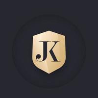 jk monogram med sköld, vektor logotyp