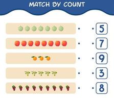 matcha efter antal tecknade frukter. match och räkna spel. pedagogiskt spel för barn och småbarn i förskoleåldern vektor