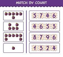 Übereinstimmung durch Zählung der Cartoon-Pflaume. Match-and-Count-Spiel. Lernspiel für Kinder und Kleinkinder im Vorschulalter vektor