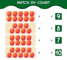 Übereinstimmung durch Anzahl von Cartoon-Nektarinen. Match-and-Count-Spiel. Lernspiel für Kinder und Kleinkinder im Vorschulalter vektor