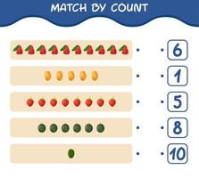 Abgleich nach Anzahl der Cartoon-Früchte. Match-and-Count-Spiel. Lernspiel für Kinder und Kleinkinder im Vorschulalter vektor