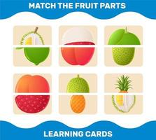passende Cartoon-Obst-Teile. Matching-Spiel. Lernspiel für Kinder und Kleinkinder im Vorschulalter vektor