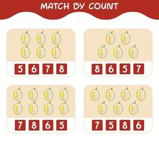 Match nach Anzahl der Cartoon-Durians. Match-and-Count-Spiel. Lernspiel für Kinder und Kleinkinder im Vorschulalter vektor