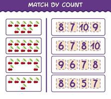 Übereinstimmung durch Anzahl der Cartoon-Kirsche. Match-and-Count-Spiel. Lernspiel für Kinder und Kleinkinder im Vorschulalter vektor