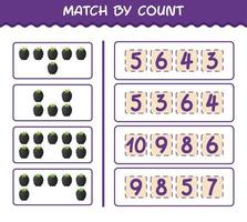 Übereinstimmung nach Anzahl der Cartoon-Brombeere. Match-and-Count-Spiel. Lernspiel für Kinder und Kleinkinder im Vorschulalter vektor