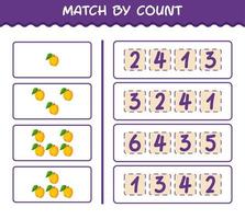 Übereinstimmung durch Zählung der Cartoon-Aprikose. Match-and-Count-Spiel. Lernspiel für Kinder und Kleinkinder im Vorschulalter vektor