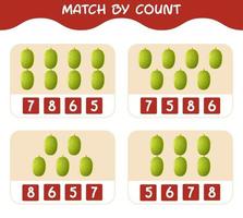 Match nach Anzahl der Cartoon-Jackfruits. Match-and-Count-Spiel. Lernspiel für Kinder und Kleinkinder im Vorschulalter vektor