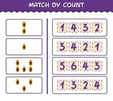 match efter antal av tecknad papaya. match och räkna spel. pedagogiskt spel för barn och småbarn i förskoleåldern vektor