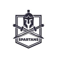 Spartans-Vektoremblem mit Helm und Schwertern vektor