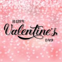 Valentinstag-Grußkarte. happy valentine s day kalligrafie handbeschriftung auf weichem rosa hintergrund mit fallenden herzen konfetti. einfach zu bearbeitende Vektorvorlage vektor