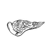 Stück italienische Pizza dünne schwarze Linien auf weißem Hintergrund - Vektor