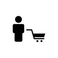 Shopping-Symbol. Menschen mit Einkaufswagen. geeignet für Einkaufssymbol. Glyphen-Symbolstil. Silhouette. einfaches Design editierbar. Design-Vorlagenvektor vektor